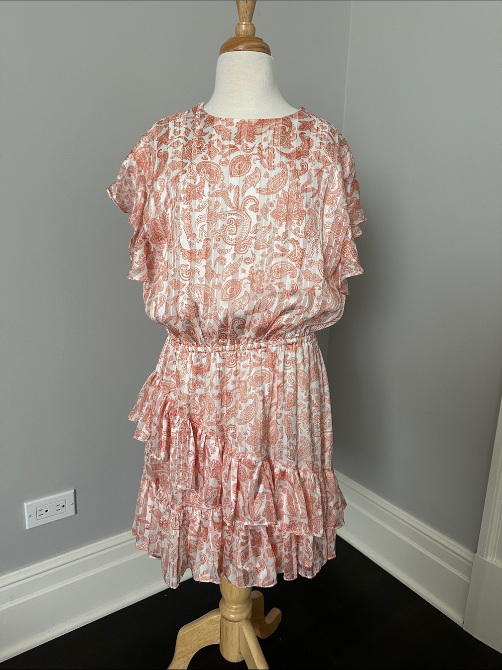 Aqua Peach Paisley Ruffle Dress